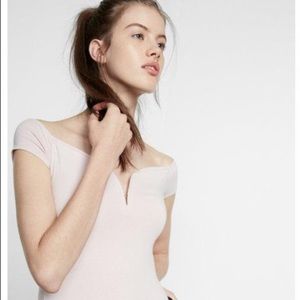 Express Pink Off Shoulder V Wire Sweetheart Tee